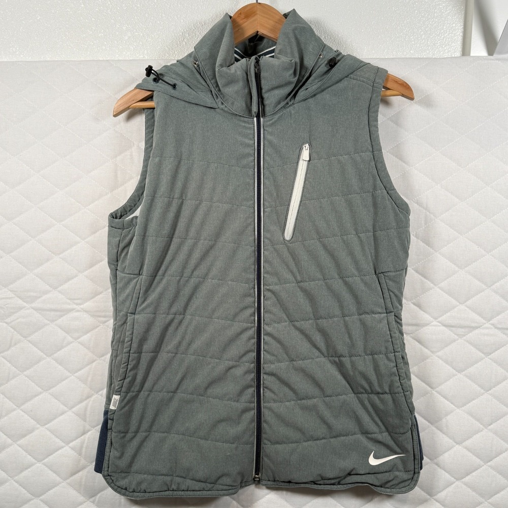 Nike Therma Training Hooded Vest Mens Medium Gray Orange DriFIT 864121-065